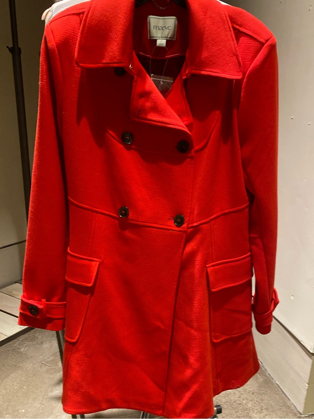 Anthropologie Vibrant Red Double-Breasted Coat